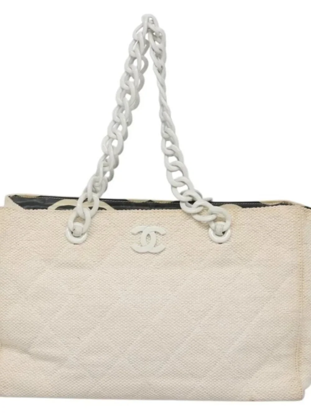 CHANEL Matelasse Chain Shoulder Bag Straw White Gold CC Auth 142166